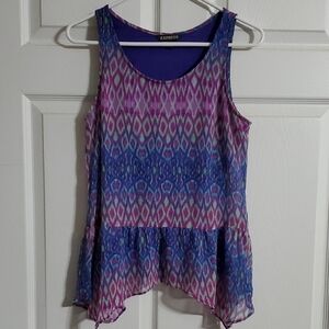 Express Purple Tank Top with Asymmetrical Hem and Colorful Pattern Size Small